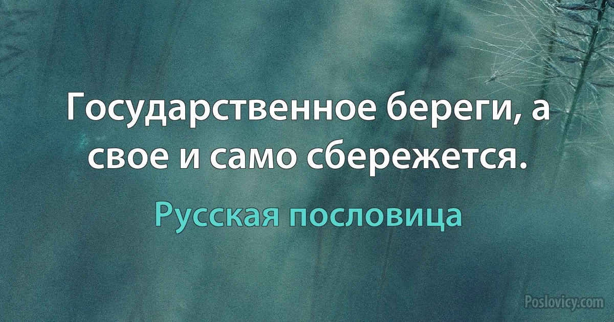 Государственное береги, а свое и само сбережется. (Русская пословица)