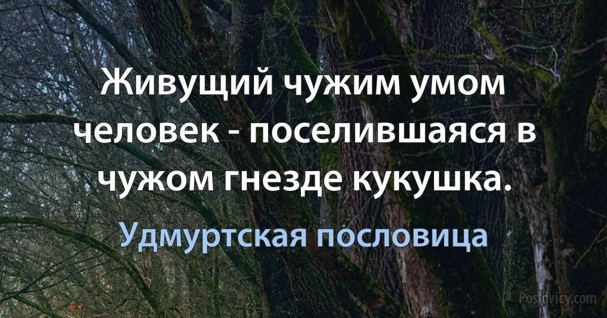 Живущий чужим умом человек - поселившаяся в чужом гнезде кукушка. (Удмуртская пословица)