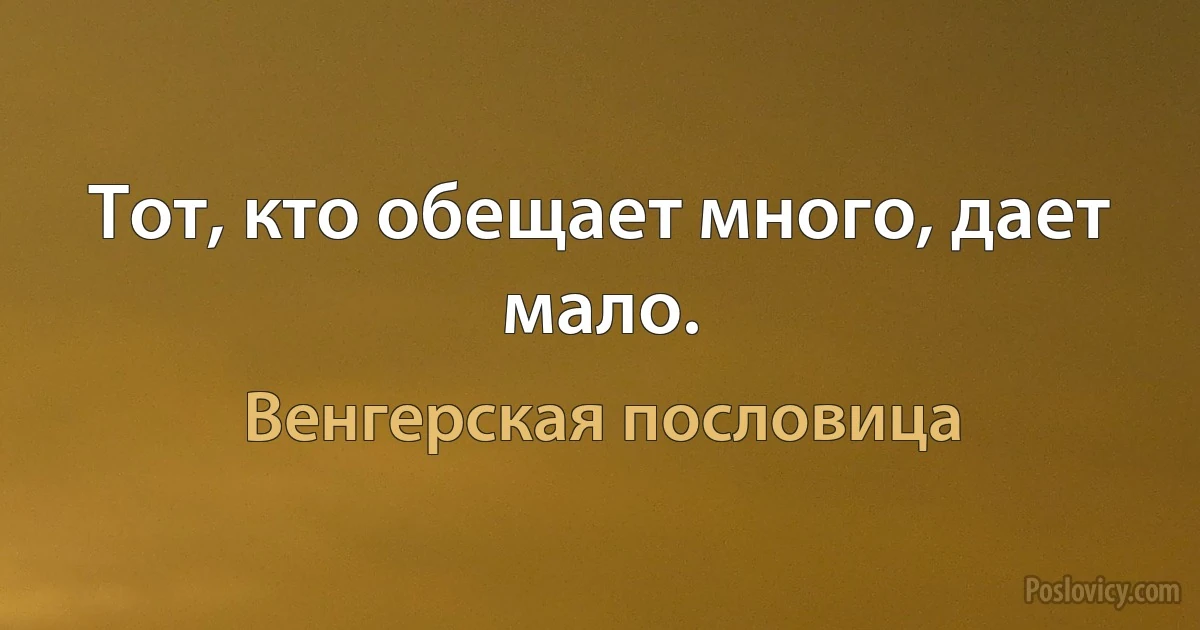 Тот, кто обещает много, дает мало. (Венгерская пословица)