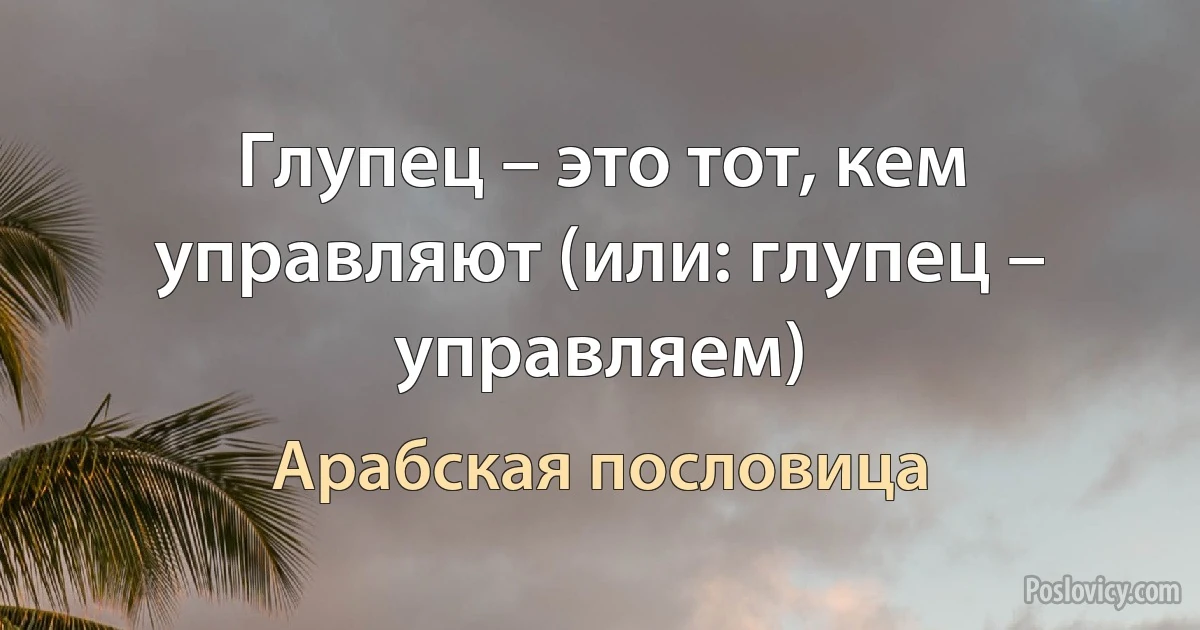 Глупец – это тот, кем управляют (или: глупец – управляем) (Арабская пословица)