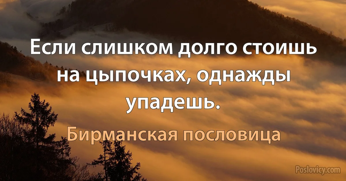 Если слишком долго стоишь на цыпочках, однажды упадешь. (Бирманская пословица)