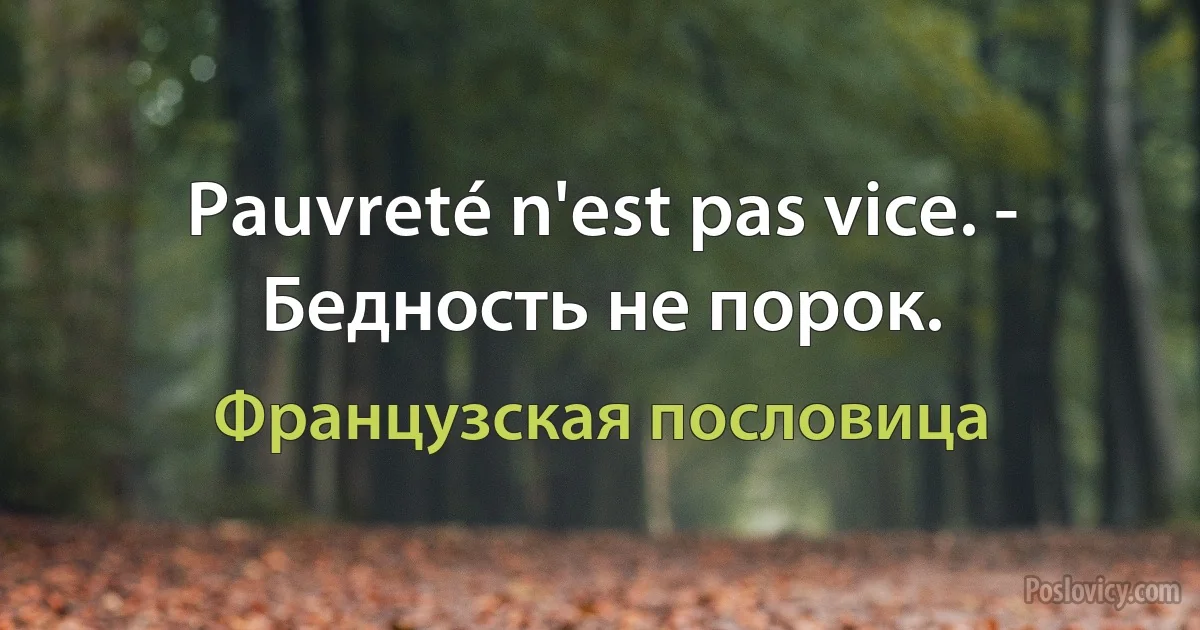 Pauvreté n'est pas vice. - Бедность не порок. (Французская пословица)