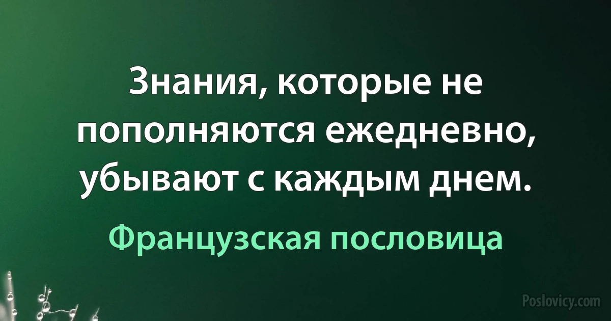 Знания, которые не пополняются ежедневно, убывают с каждым днем. (Французская пословица)