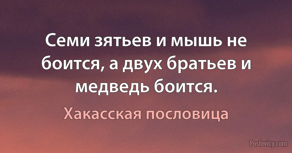 Семи зятьев и мышь не боится, а двух братьев и медведь боится. (Хакасская пословица)