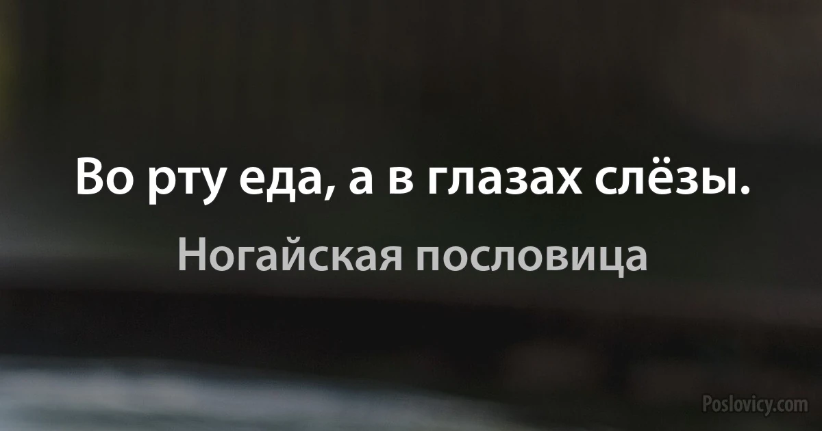 Во рту еда, а в глазах слёзы. (Ногайская пословица)