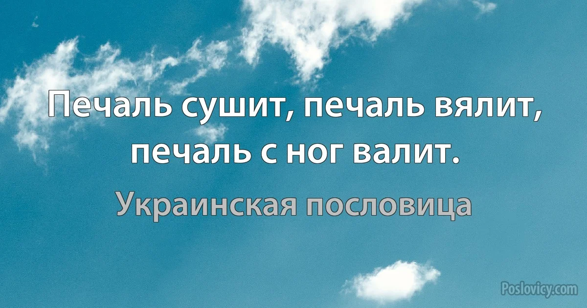 Печаль сушит, печаль вялит, печаль с ног валит. (Украинская пословица)