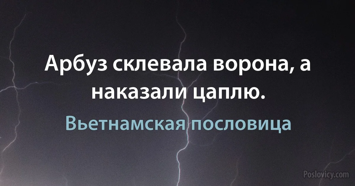 Арбуз склевала ворона, а наказали цаплю. (Вьетнамская пословица)