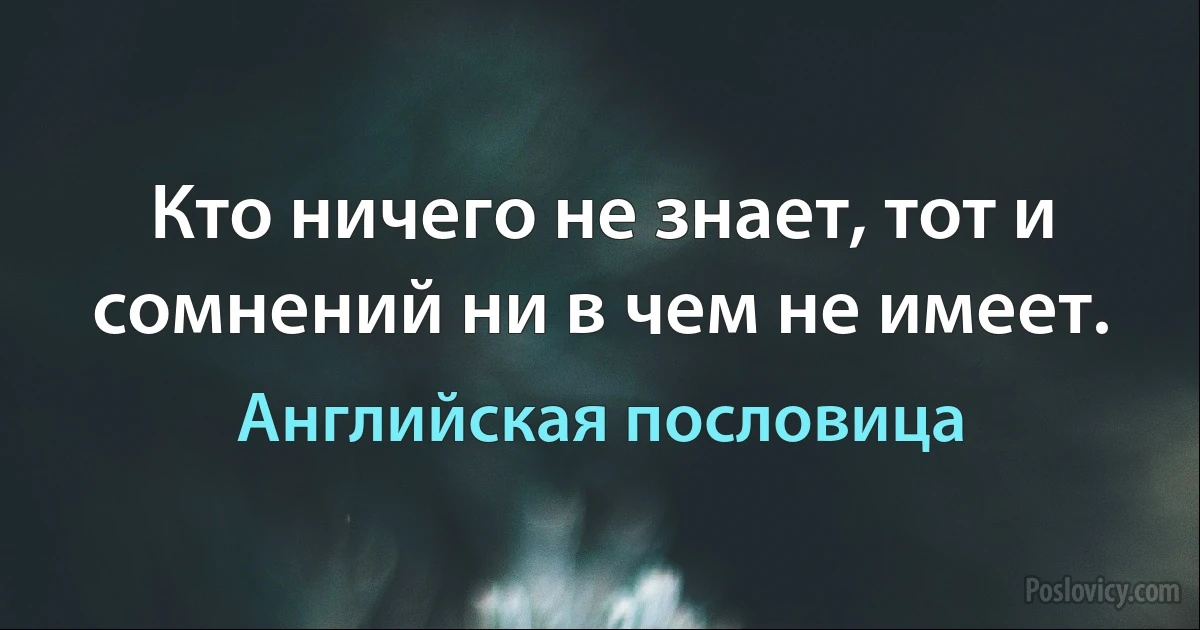 Кто ничего не знает, тот и сомнений ни в чем не имеет. (Английская пословица)