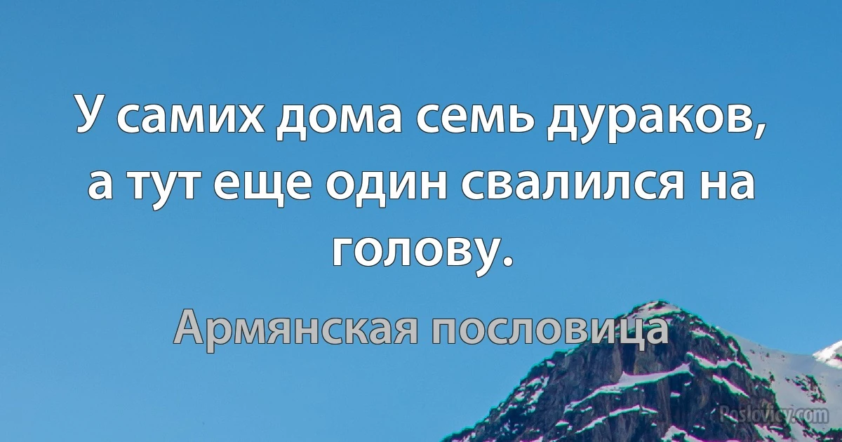 У самих дома семь дураков, а тут еще один свалился на голову. (Армянская пословица)