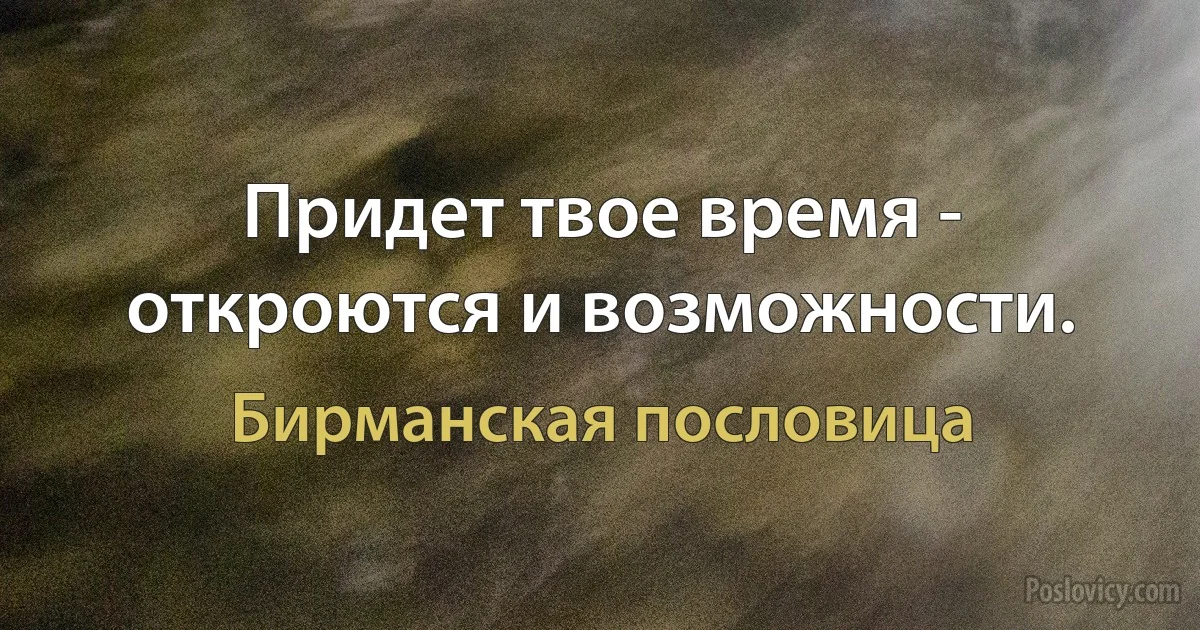 Придет твое время - откроются и возможности. (Бирманская пословица)