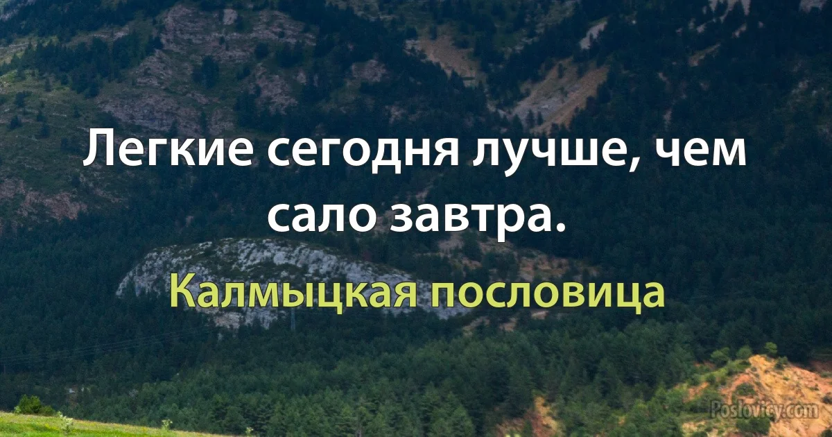 Легкие сегодня лучше, чем сало завтра. (Калмыцкая пословица)