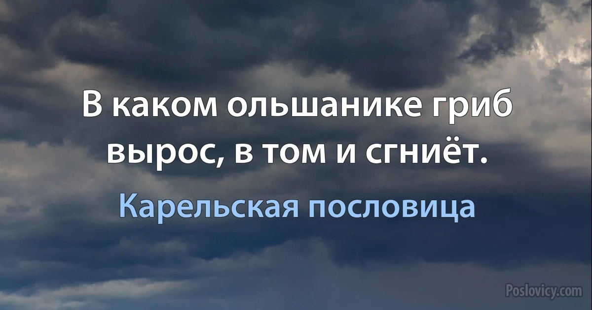 В каком ольшанике гриб вырос, в том и сгниёт. (Карельская пословица)