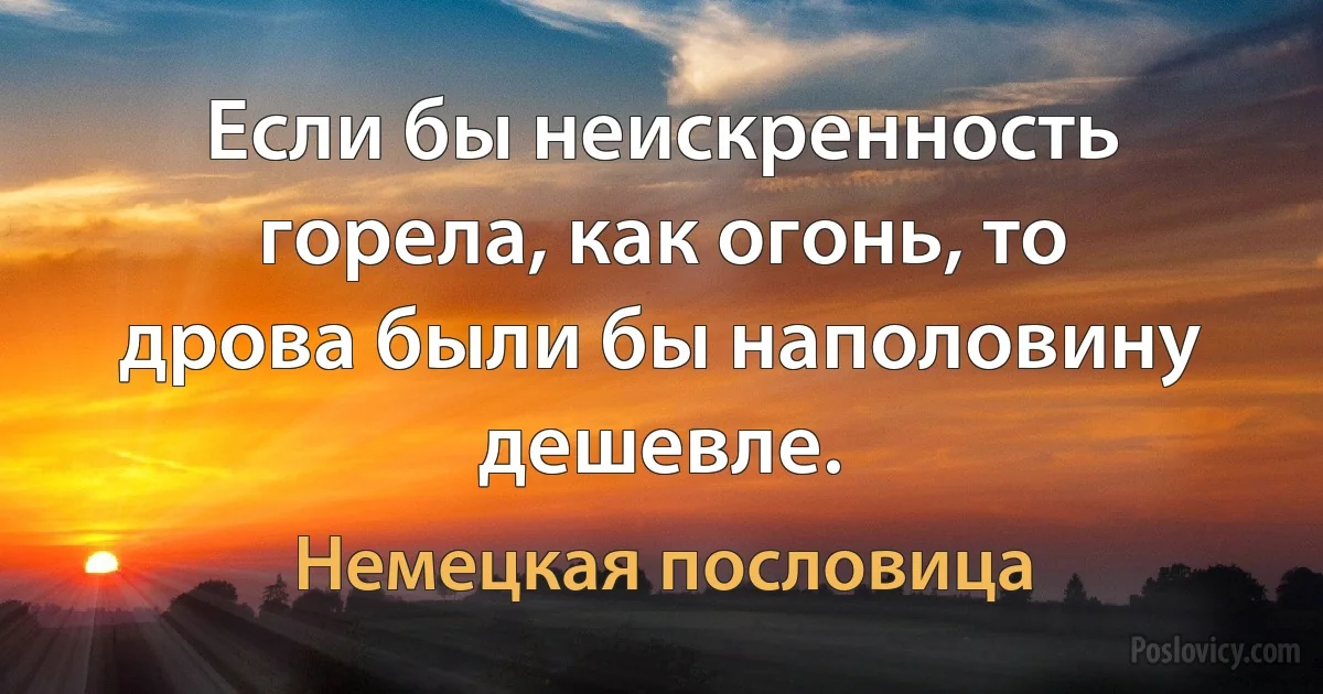 Если бы неискренность горела, как огонь, то дрова были бы наполовину дешевле. (Немецкая пословица)