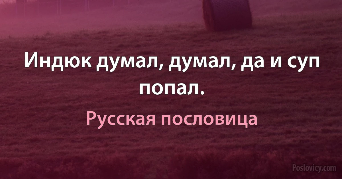 Индюк думал, думал, да и суп попал. (Русская пословица)