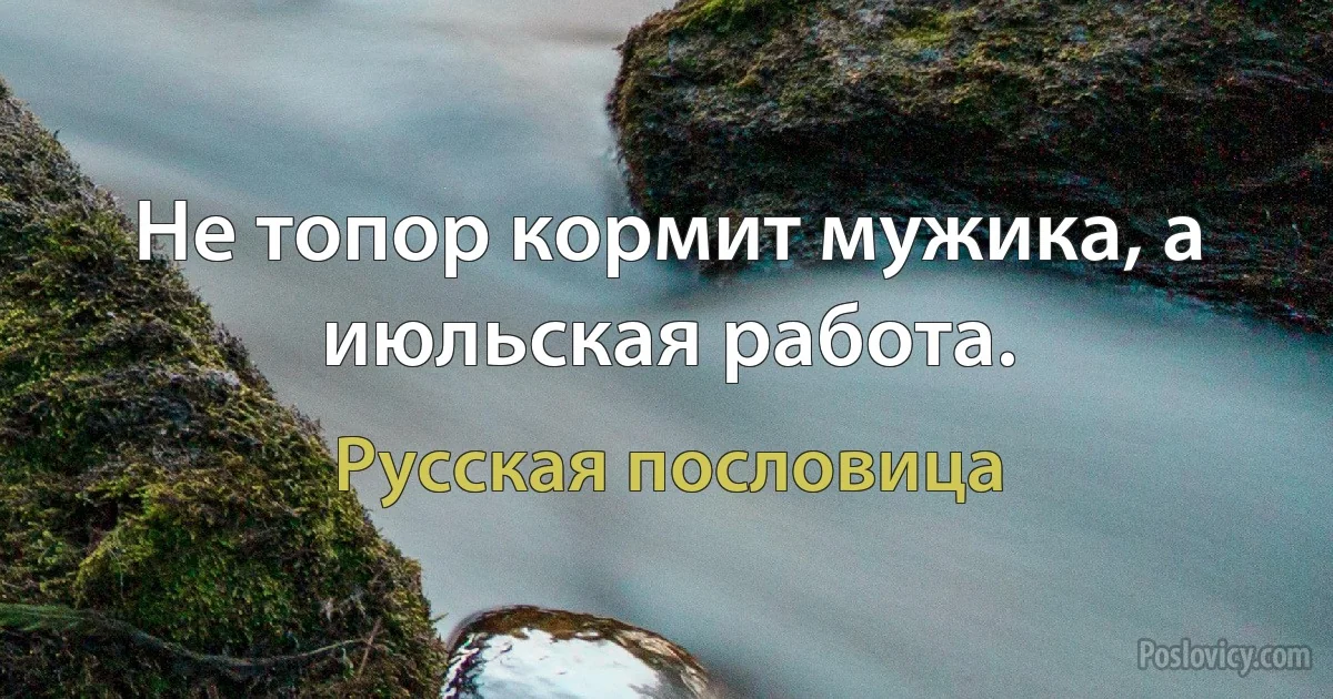 Не топор кормит мужика, а июльская работа. (Русская пословица)