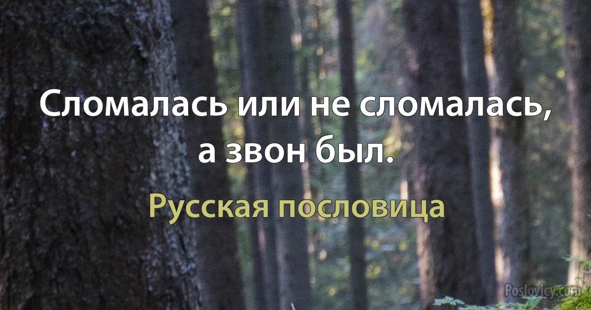 Сломалась или не сломалась, а звон был. (Русская пословица)