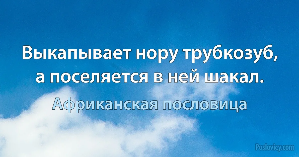 Выкапывает нору трубкозуб, а поселяется в ней шакал. (Африканская пословица)