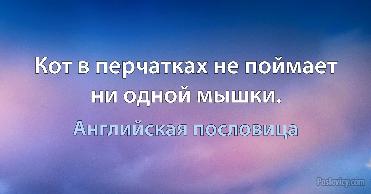 Кот в перчатках не поймает ни одной мышки. (Английская пословица)