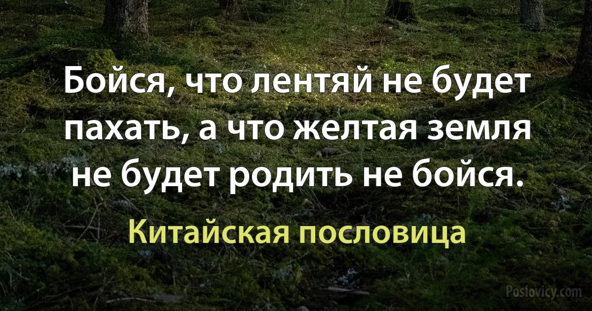 Бойся, что лентяй не будет пахать, а что желтая земля не будет родить не бойся. (Китайская пословица)