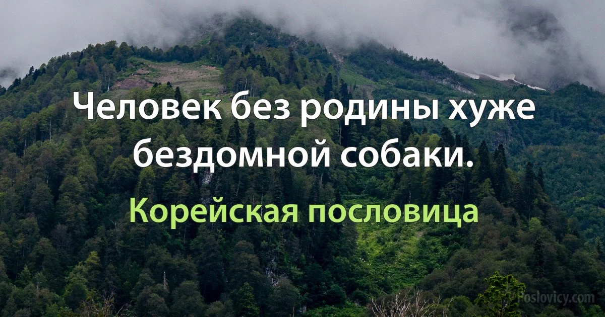 Человек без родины хуже бездомной собаки. (Корейская пословица)