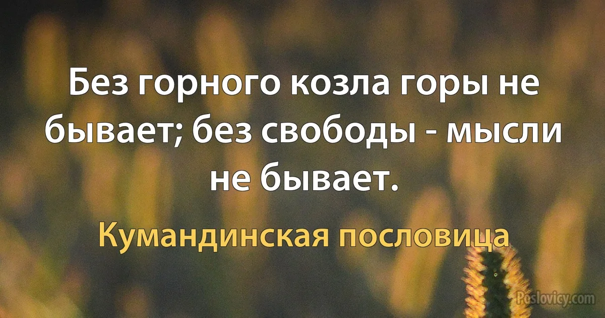 Без горного козла горы не бывает; без свободы - мысли не бывает. (Кумандинская пословица)