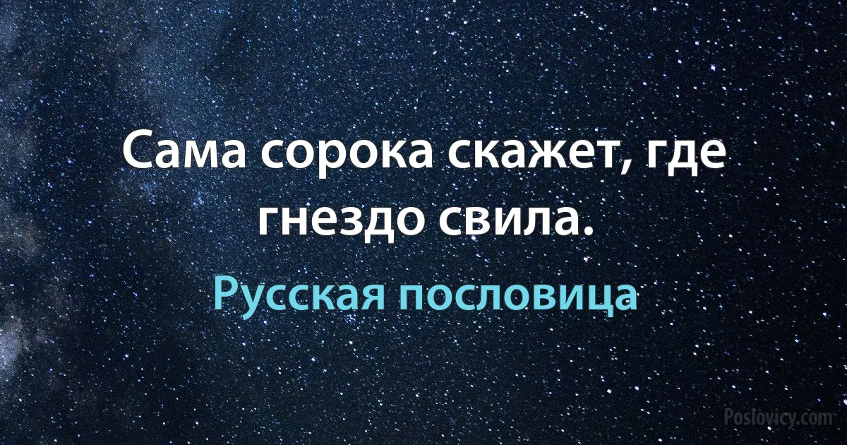 Сама сорока скажет, где гнездо свила. (Русская пословица)