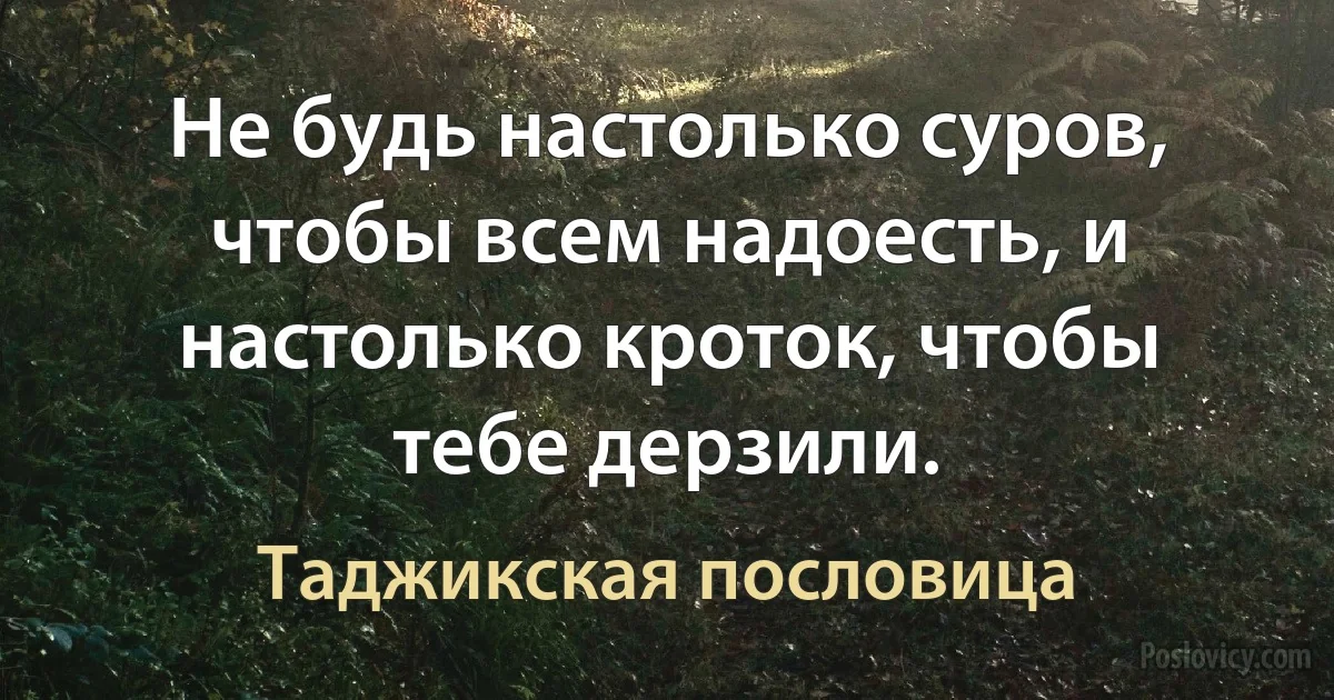 Не будь настолько суров, чтобы всем надоесть, и настолько кроток, чтобы тебе дерзили. (Таджикская пословица)