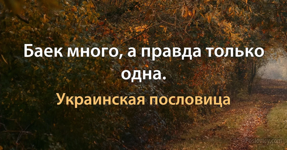 Баек много, а правда только одна. (Украинская пословица)