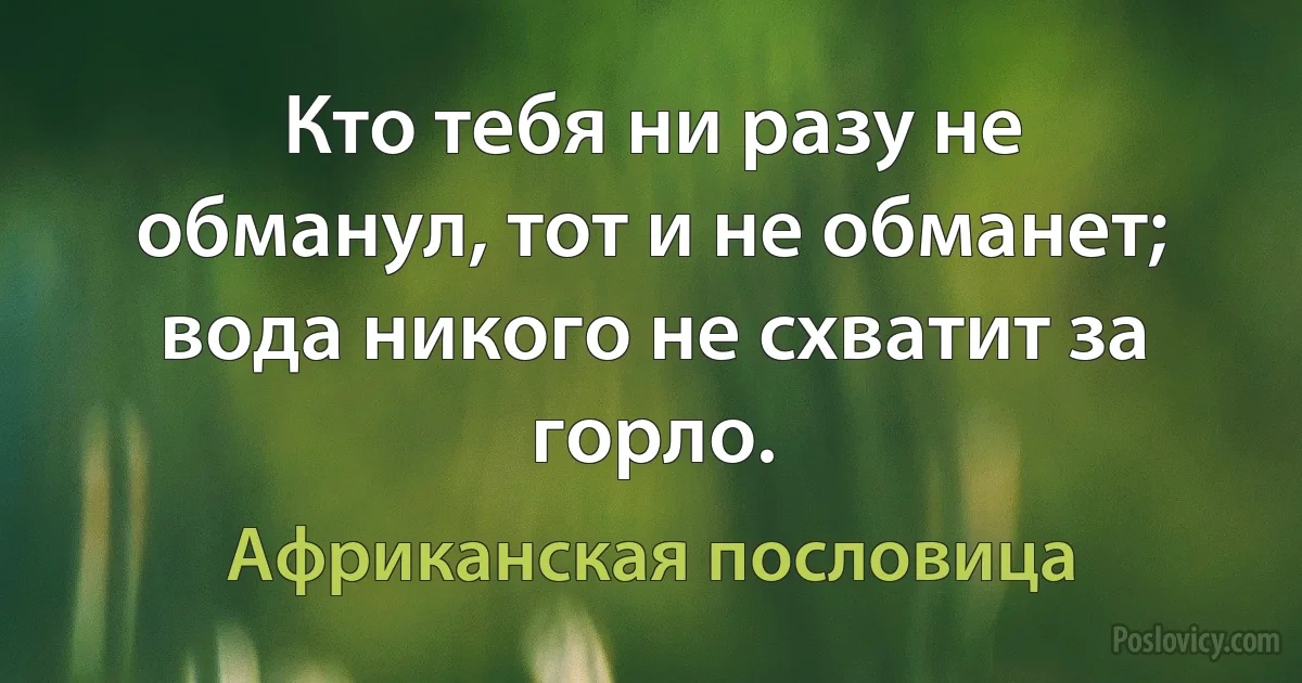 Кто тебя ни разу не обманул, тот и не обманет; вода никого не схватит за горло. (Африканская пословица)