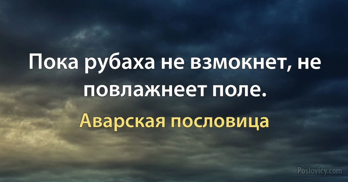 Пока рубаха не взмокнет, не повлажнеет поле. (Аварская пословица)