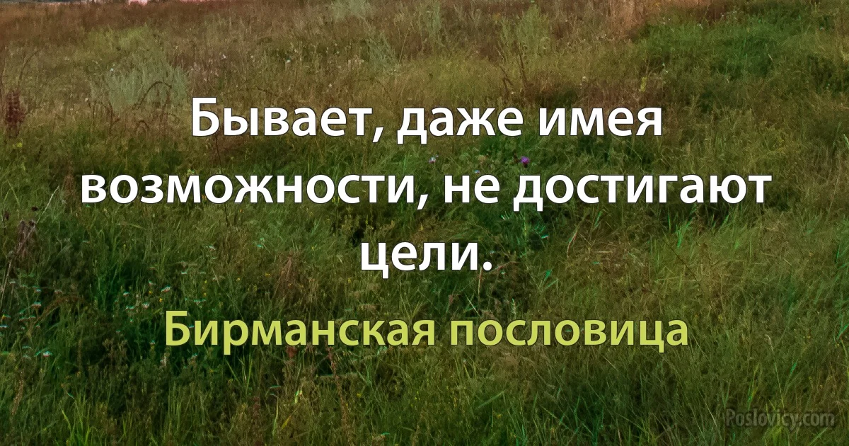 Бывает, даже имея возможности, не достигают цели. (Бирманская пословица)