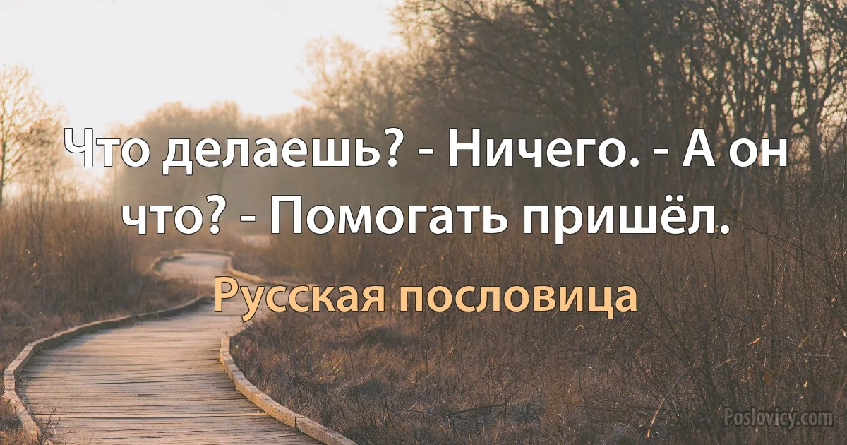 Что делаешь? - Ничего. - А он что? - Помогать пришёл. (Русская пословица)