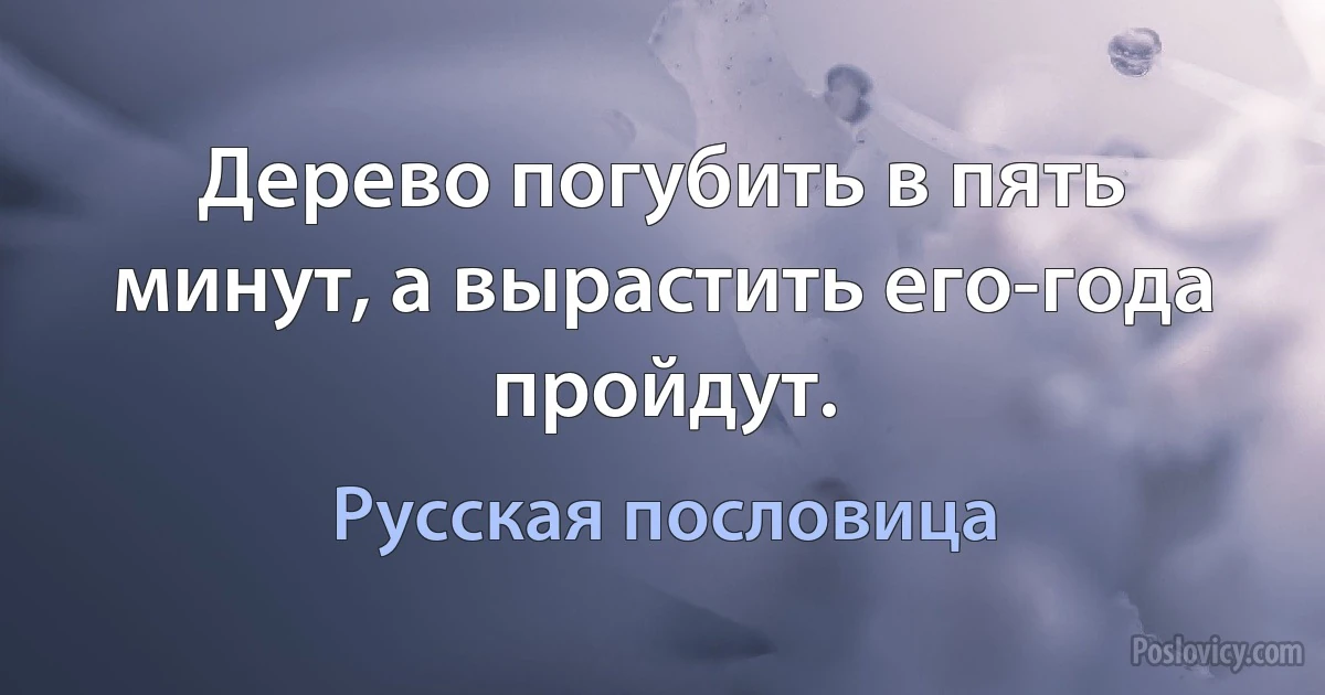 Дерево погубить в пять минут, а вырастить его-года пройдут. (Русская пословица)