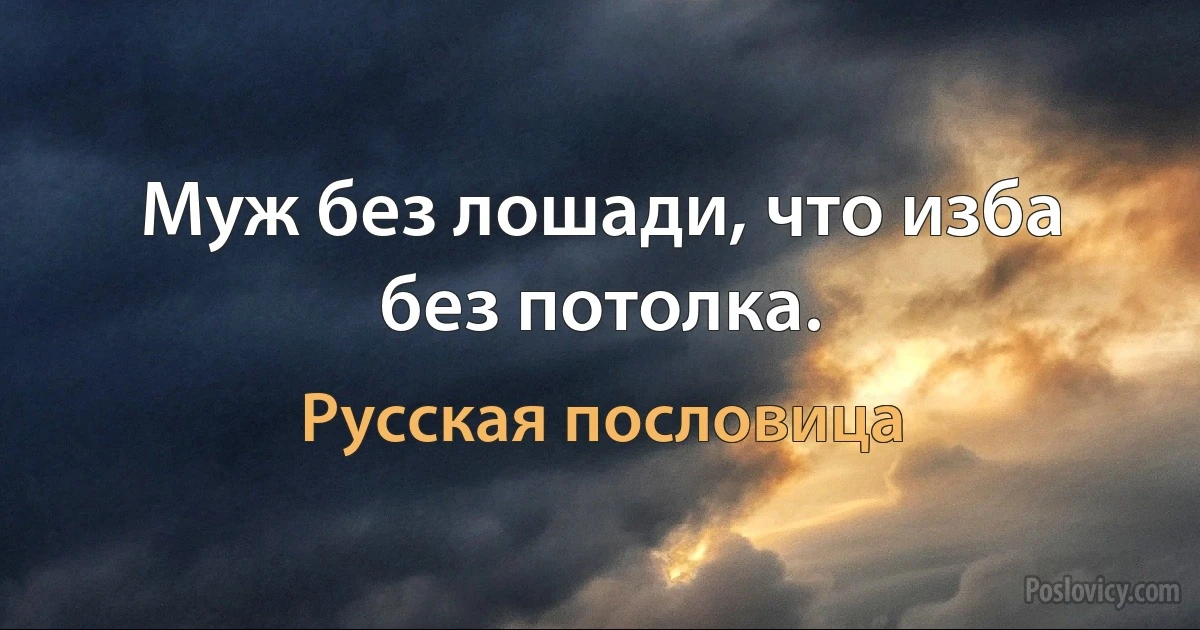 Муж без лошади, что изба без потолка. (Русская пословица)