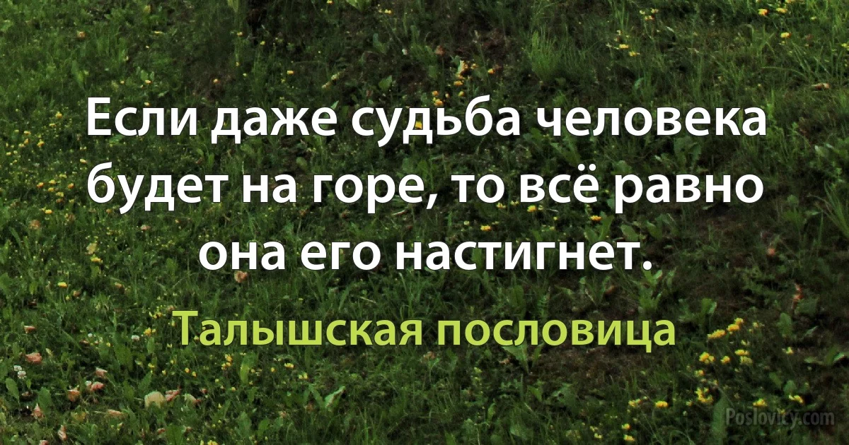 Если даже судьба человека будет на горе, то всё равно она его настигнет. (Талышская пословица)