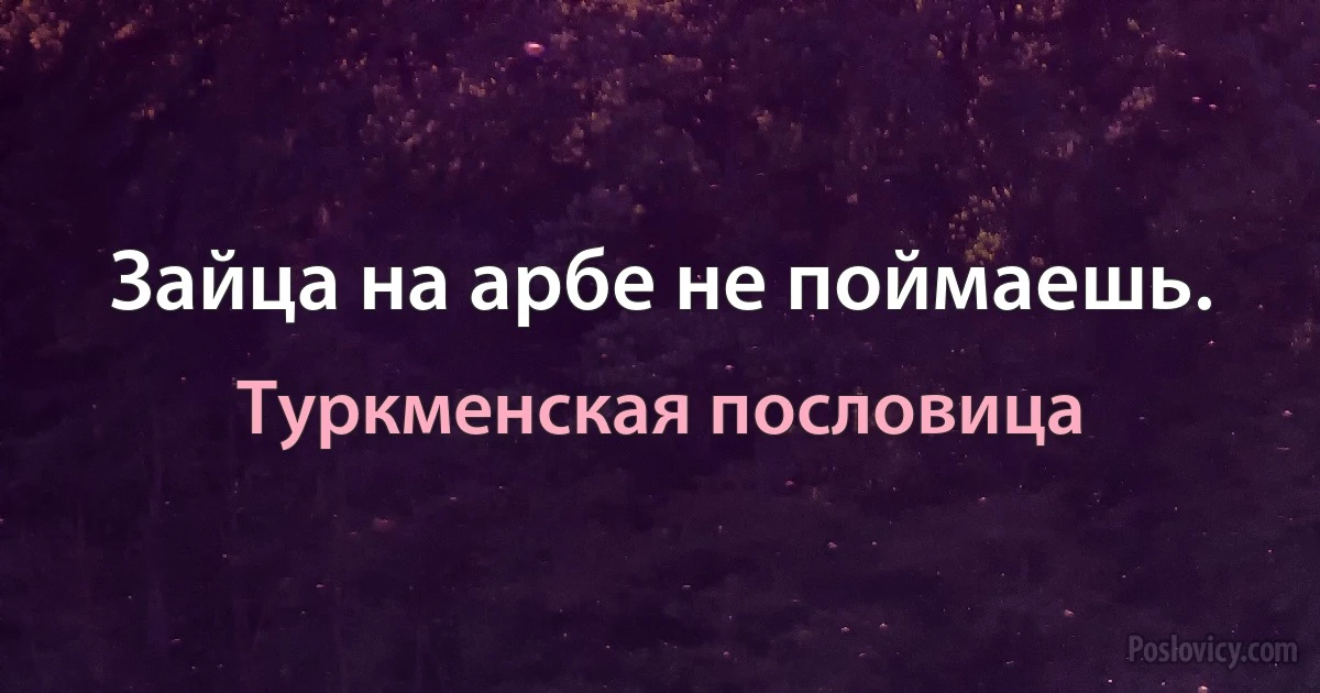 Зайца на арбе не поймаешь. (Туркменская пословица)