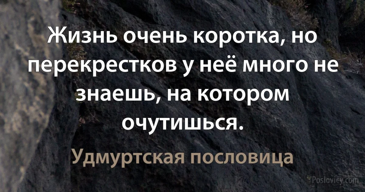 Жизнь очень коротка, но перекрестков у неё много не знаешь, на котором очутишься. (Удмуртская пословица)