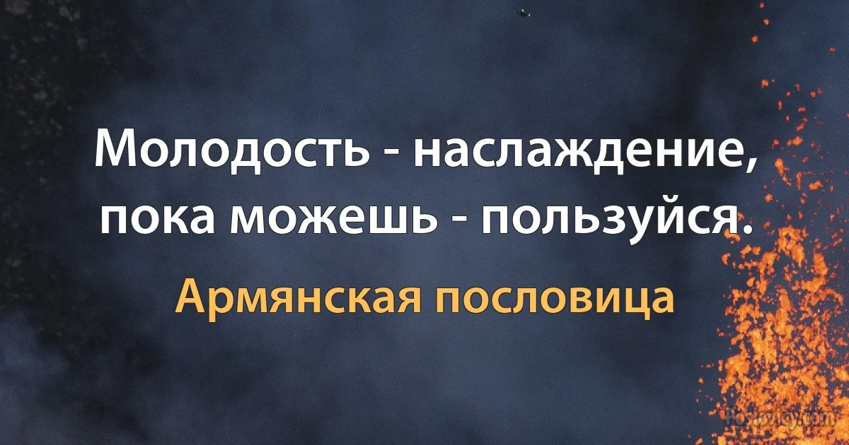 Молодость - наслаждение, пока можешь - пользуйся. (Армянская пословица)