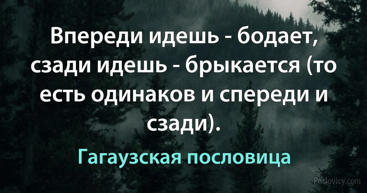 Впереди идешь - бодает, сзади идешь - брыкается (то есть одинаков и спереди и сзади). (Гагаузская пословица)