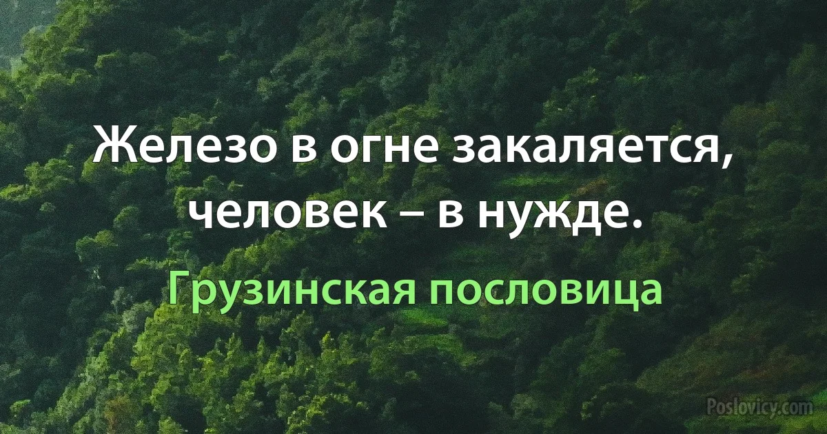 Железо в огне закаляется, человек – в нужде. (Грузинская пословица)