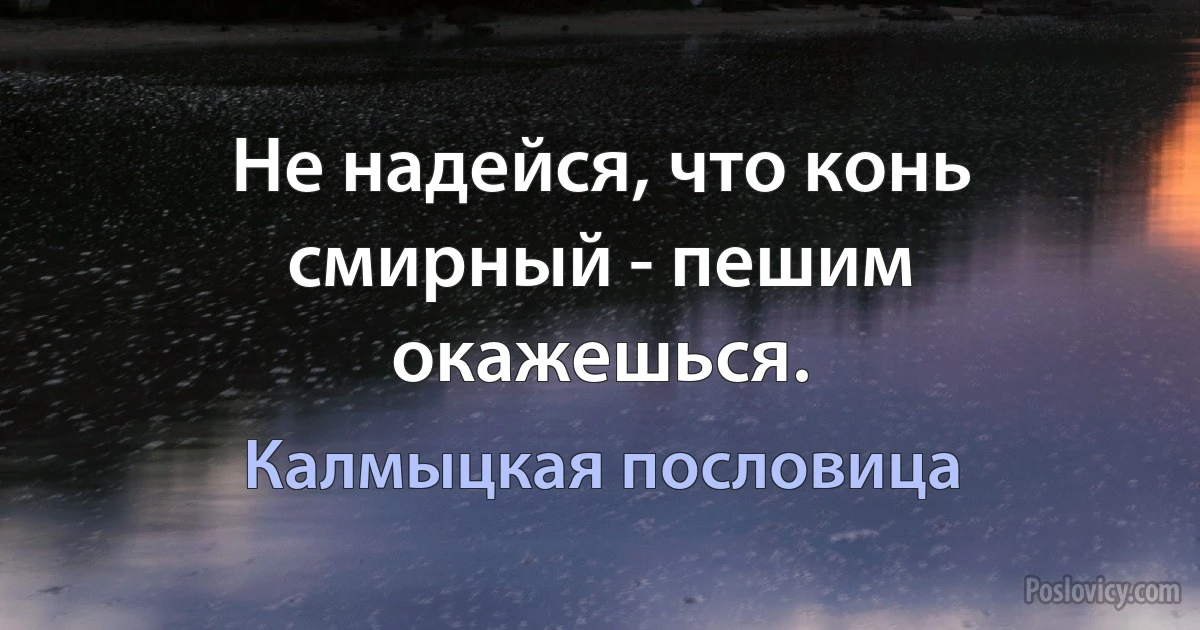 Не надейся, что конь смирный - пешим окажешься. (Калмыцкая пословица)