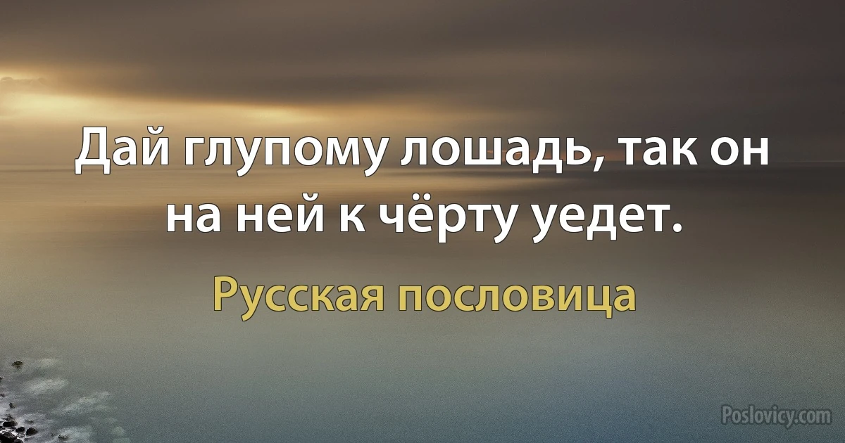 Дай глупому лошадь, так он на ней к чёрту уедет. (Русская пословица)