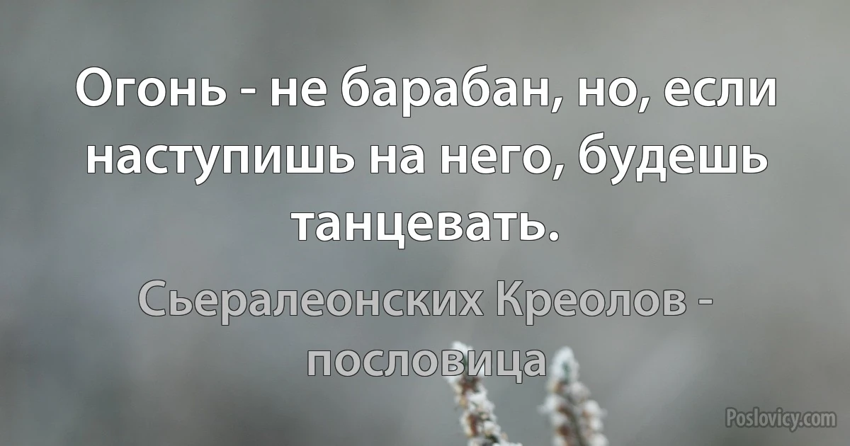 Огонь - не барабан, но, если наступишь на него, будешь танцевать. (Сьералеонских Креолов - пословица)