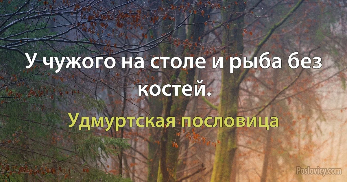 У чужого на столе и рыба без костей. (Удмуртская пословица)