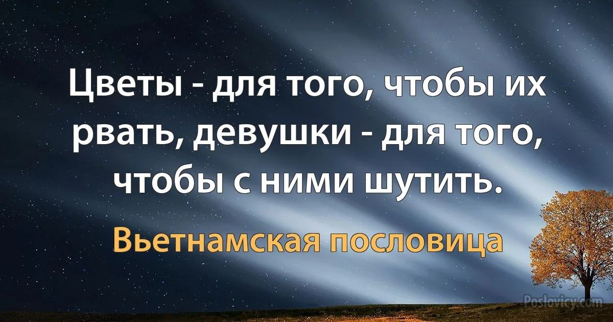 Цветы - для того, чтобы их рвать, девушки - для того, чтобы с ними шутить. (Вьетнамская пословица)