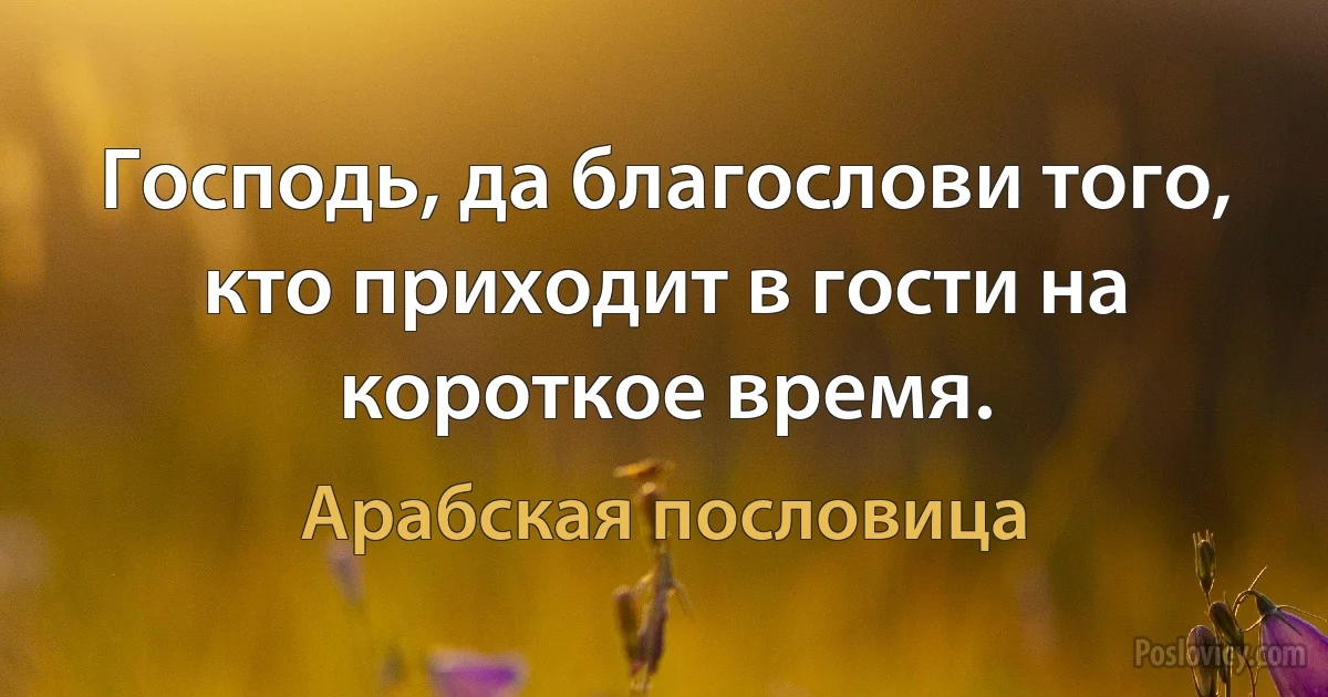 Господь, да благослови того, кто приходит в гости на короткое время. (Арабская пословица)