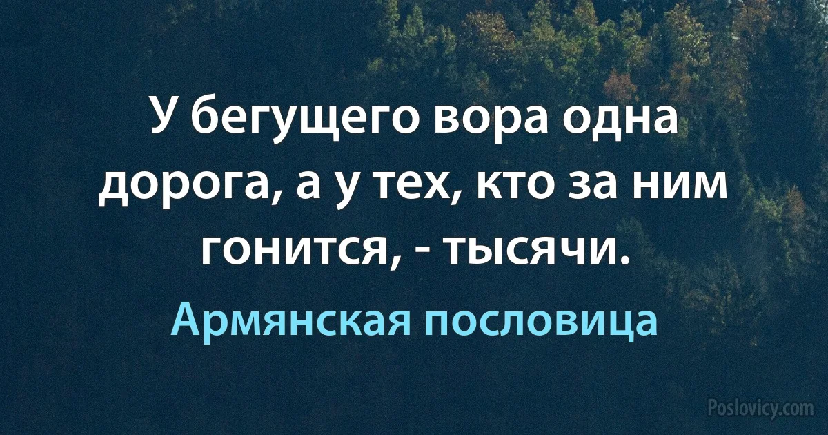 У бегущего вора одна дорога, а у тех, кто за ним гонится, - тысячи. (Армянская пословица)