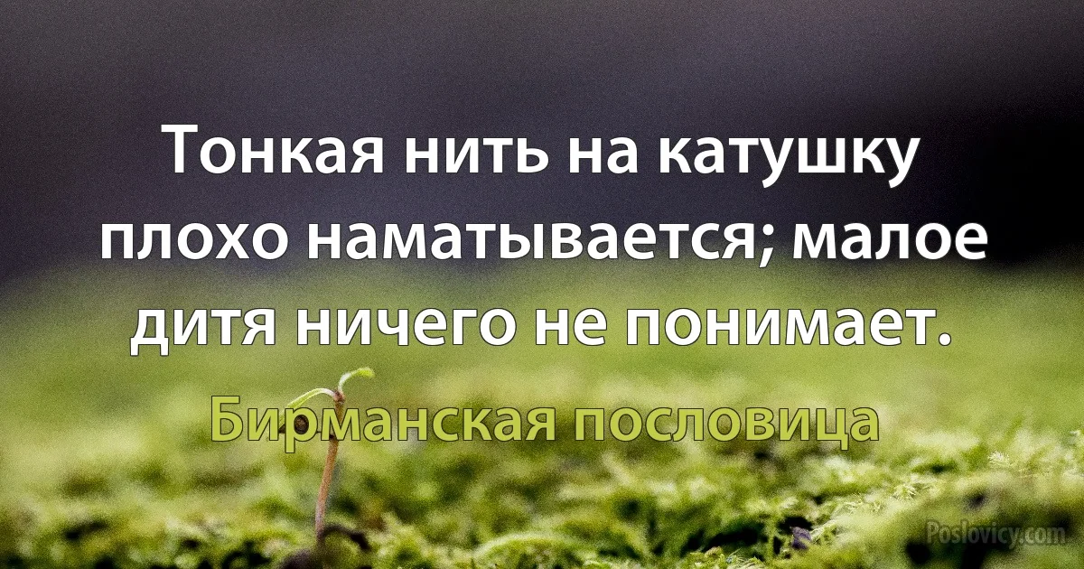 Тонкая нить на катушку плохо наматывается; малое дитя ничего не понимает. (Бирманская пословица)