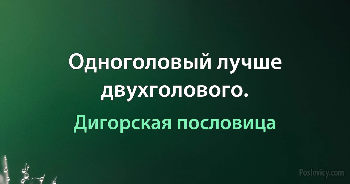 Одноголовый лучше двухголового. (Дигорская пословица)