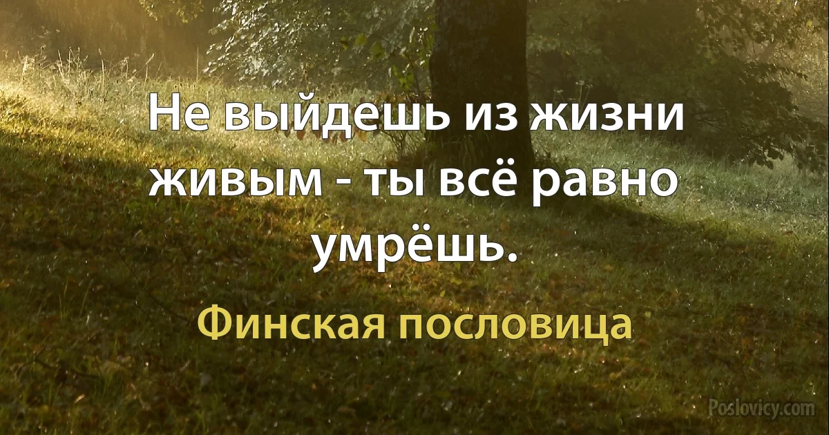 Не выйдешь из жизни живым - ты всё равно умрёшь. (Финская пословица)